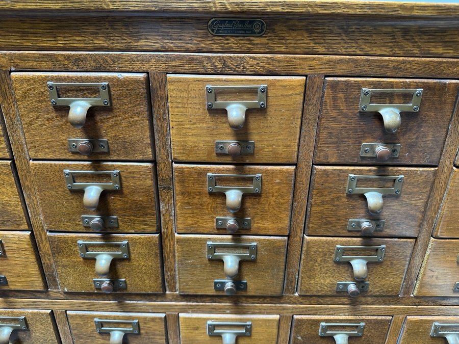 Impressive Vintage 5-Piece Oak Library Card Catalog Cabinets With Stand By Gaylord Bros, Inc 32.5W X 18D X 57.5H [Photo 6]