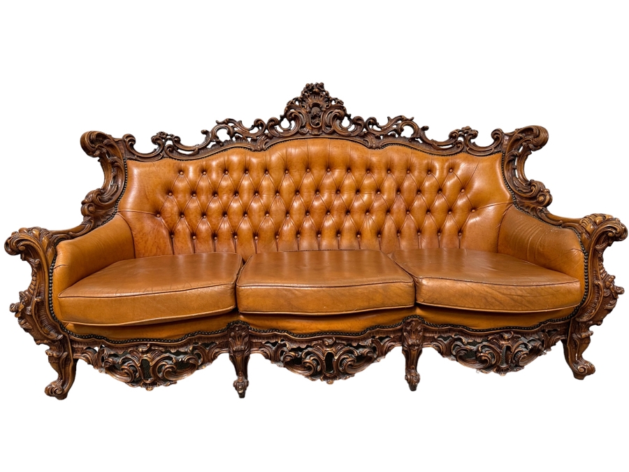 Baroque Rococo Leather Sofa 85W X 38D X 46H [Photo 1]