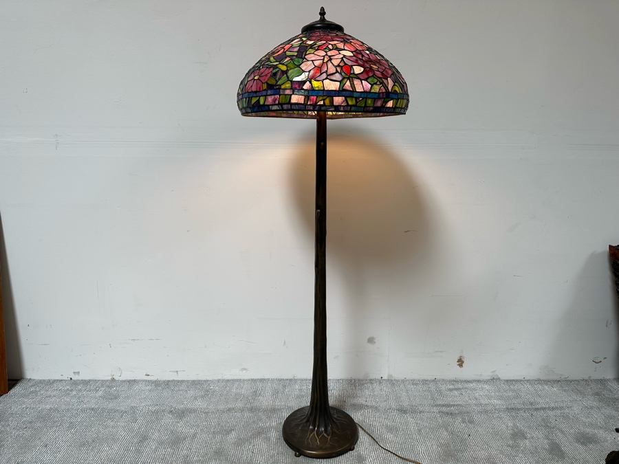 Stunning Stained Glass Lamp Shade Supported On A Bronze Tree Root Floor Lamp 21W X 62H [Photo 5]