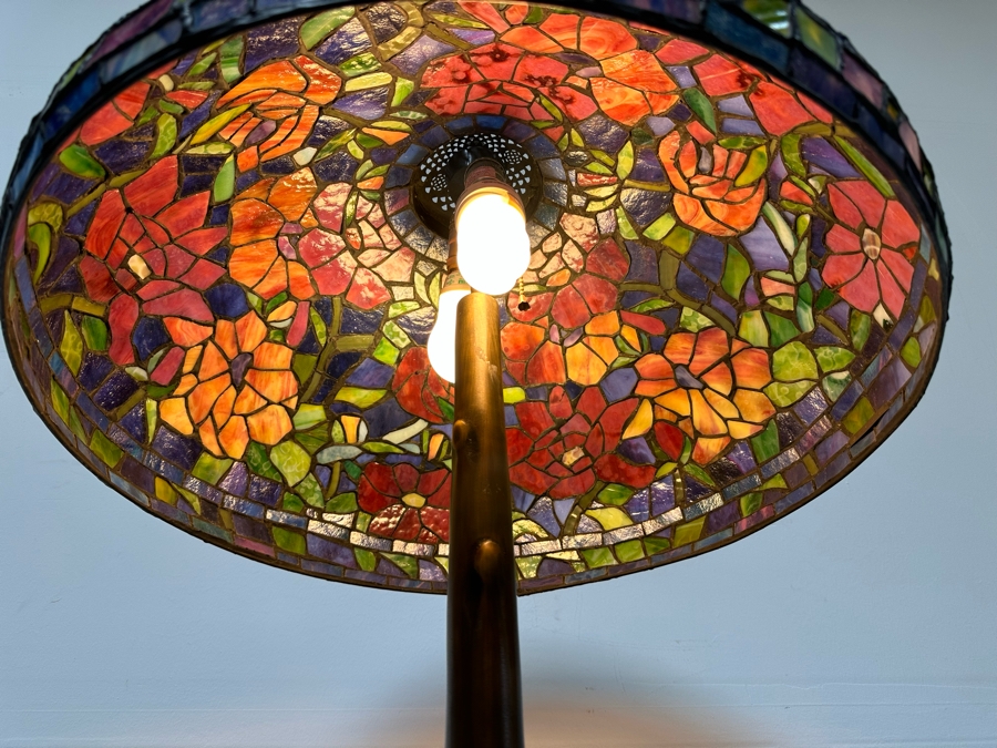 Stunning Stained Glass Lamp Shade Supported On A Bronze Tree Root Floor Lamp 21W X 62H [Photo 14]