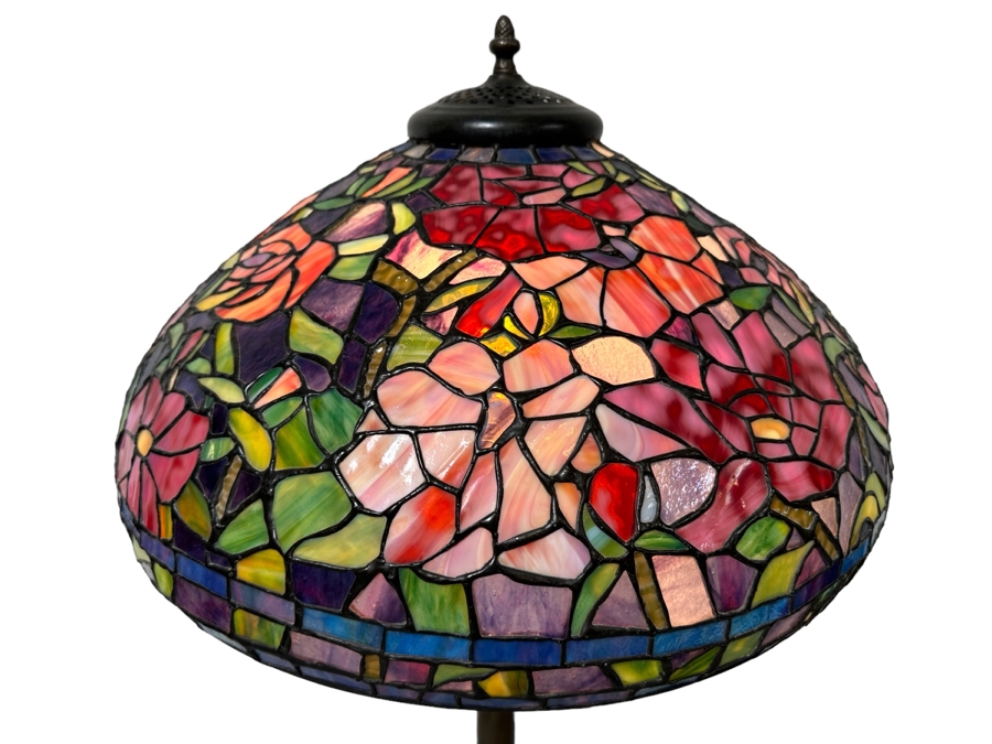 Stunning Stained Glass Lamp Shade Supported On A Bronze Tree Root Floor Lamp 21W X 62H [Photo 3]
