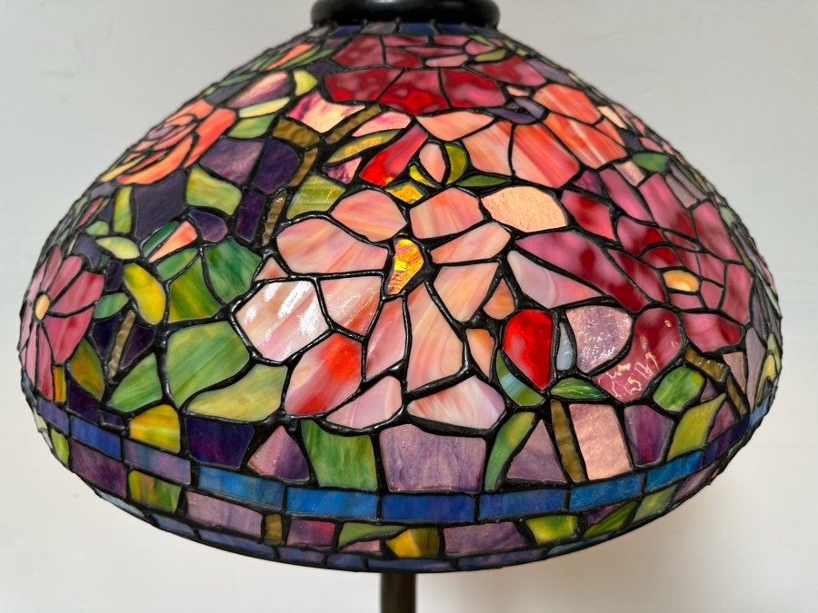 Stunning Stained Glass Lamp Shade Supported On A Bronze Tree Root Floor Lamp 21W X 62H [Photo 8]