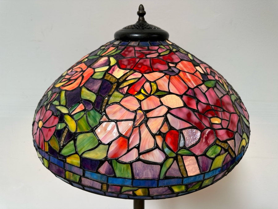 Stunning Stained Glass Lamp Shade Supported On A Bronze Tree Root Floor ...