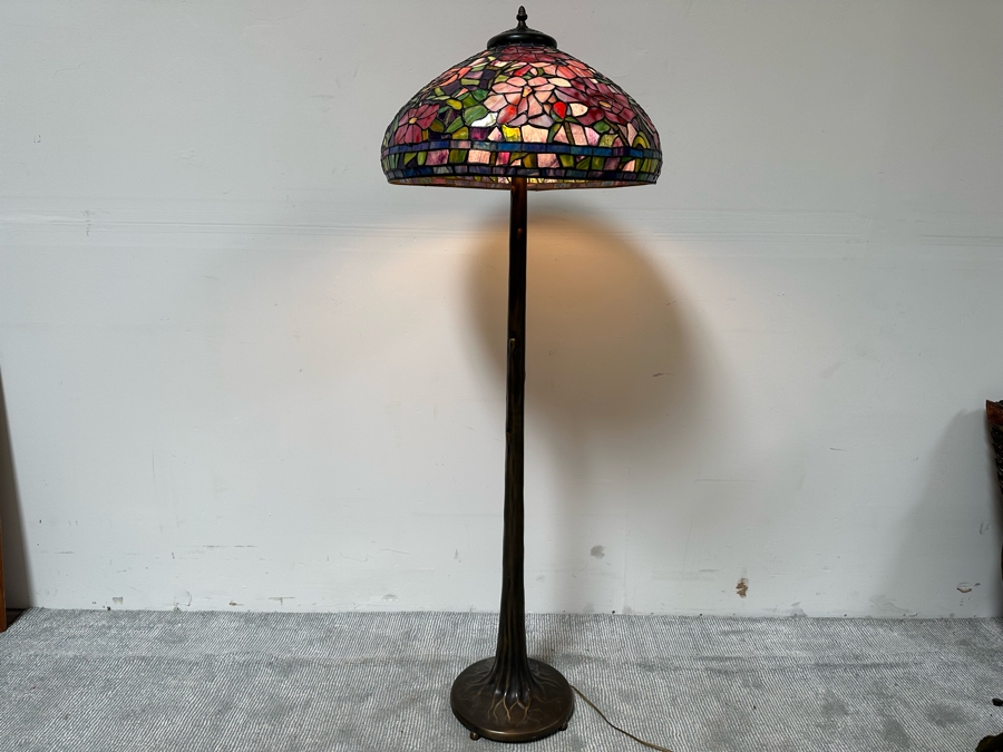 Stunning Stained Glass Lamp Shade Supported On A Bronze Tree Root Floor Lamp 21W X 62H [Photo 6]