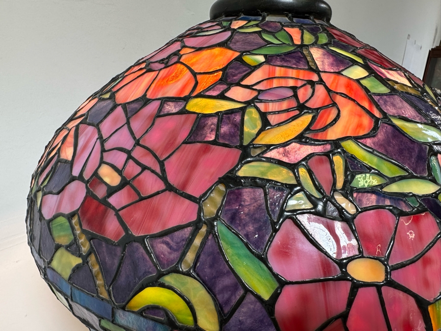 Stunning Stained Glass Lamp Shade Supported On A Bronze Tree Root Floor Lamp 21W X 62H [Photo 10]