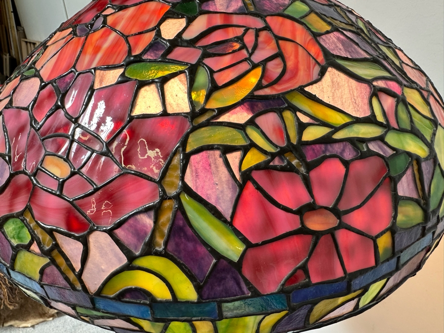 Stunning Stained Glass Lamp Shade Supported On A Bronze Tree Root Floor Lamp 21W X 62H [Photo 9]