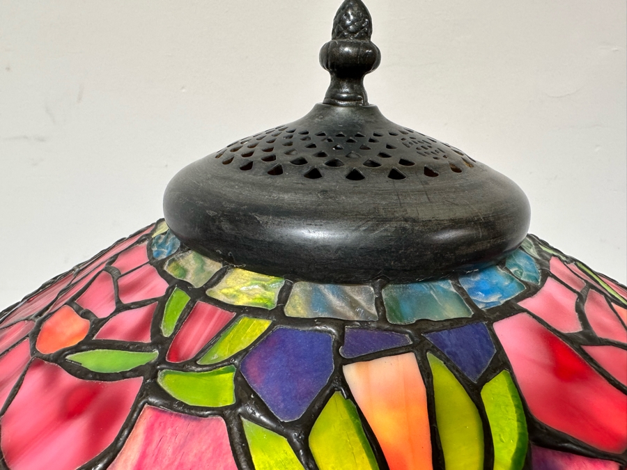 Stunning Stained Glass Lamp Shade Supported On A Bronze Tree Root Floor Lamp 21W X 62H [Photo 9]