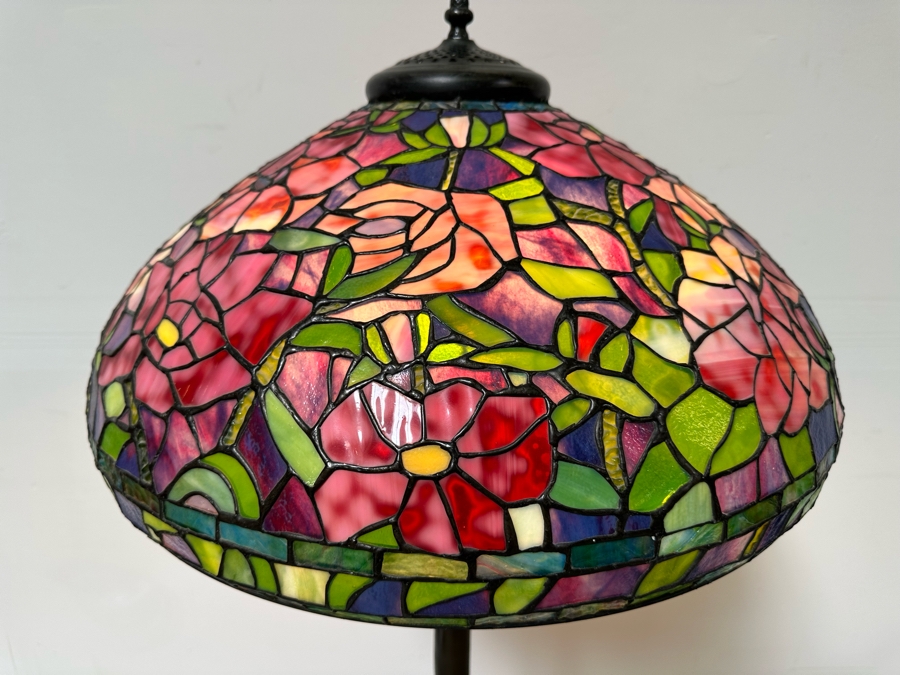 Stunning Stained Glass Lamp Shade Supported On A Bronze Tree Root Floor ...