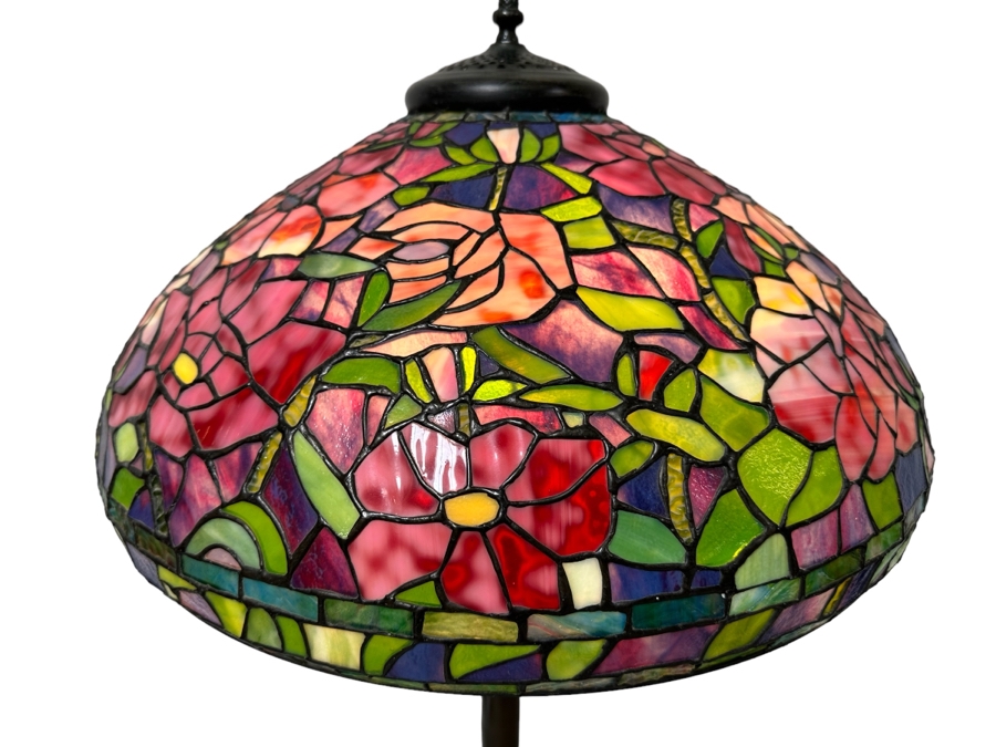 Stunning Stained Glass Lamp Shade Supported On A Bronze Tree Root Floor Lamp 21W X 62H [Photo 3]