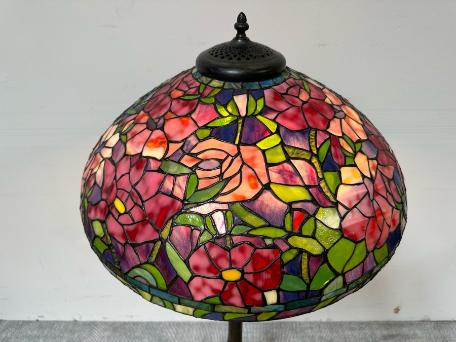 Stunning Stained Glass Lamp Shade Supported On A Bronze Tree Root Floor Lamp 21W X 62H [Photo 8]