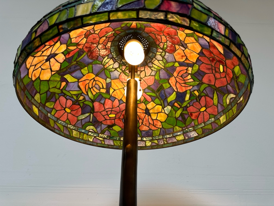 Stunning Stained Glass Lamp Shade Supported On A Bronze Tree Root Floor Lamp 21W X 62H [Photo 15]