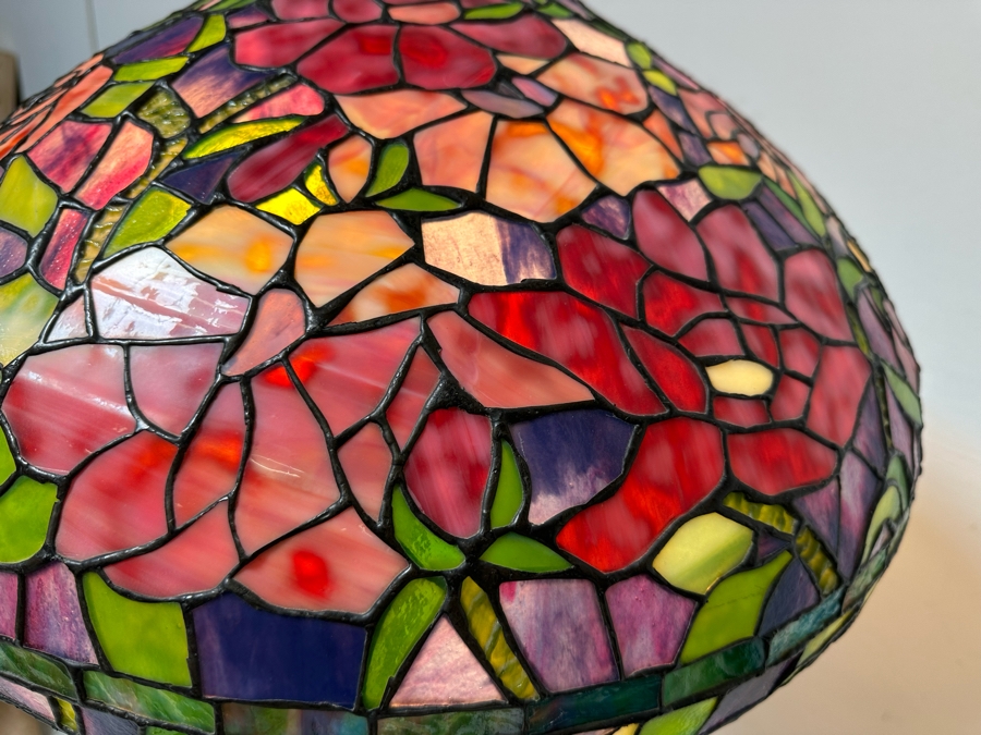 Stunning Stained Glass Lamp Shade Supported On A Bronze Tree Root Floor Lamp 21W X 62H [Photo 11]