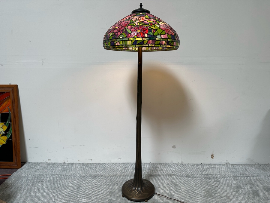 Stunning Stained Glass Lamp Shade Supported On A Bronze Tree Root Floor Lamp 21W X 62H [Photo 6]