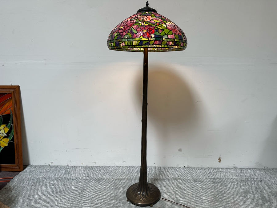 Stunning Stained Glass Lamp Shade Supported On A Bronze Tree Root Floor Lamp 21W X 62H [Photo 5]