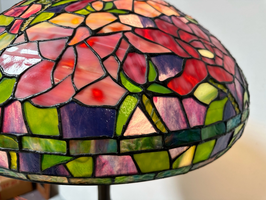 Stunning Stained Glass Lamp Shade Supported On A Bronze Tree Root Floor Lamp 21W X 62H [Photo 12]