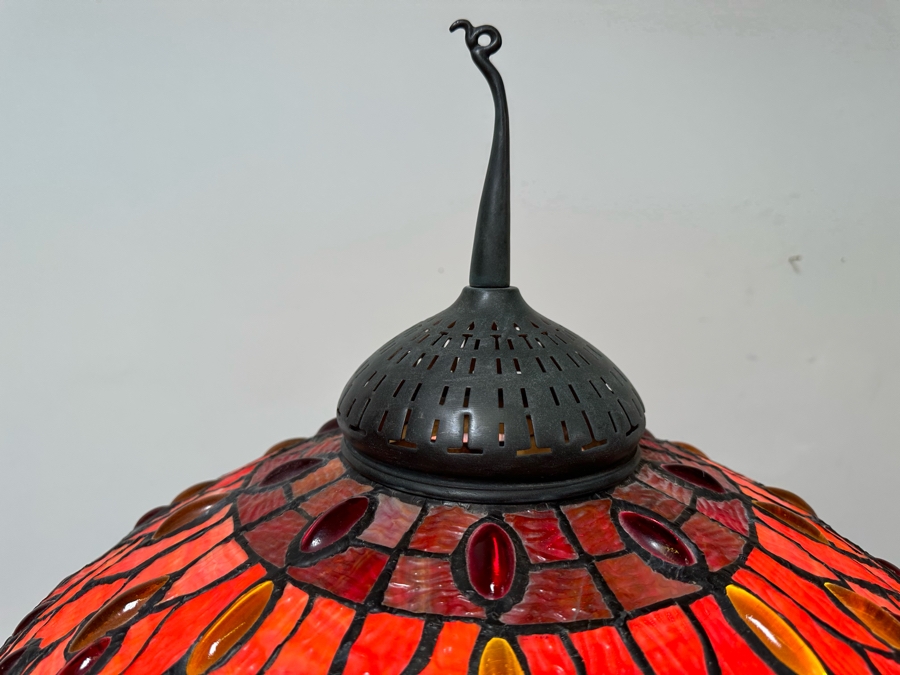 Large Dragonfly Stained Glass Lamp Shade 25W With Heavy Dragonfly Decorated Bronze Floor Lamp 80H - Must See In Person [Photo 8]