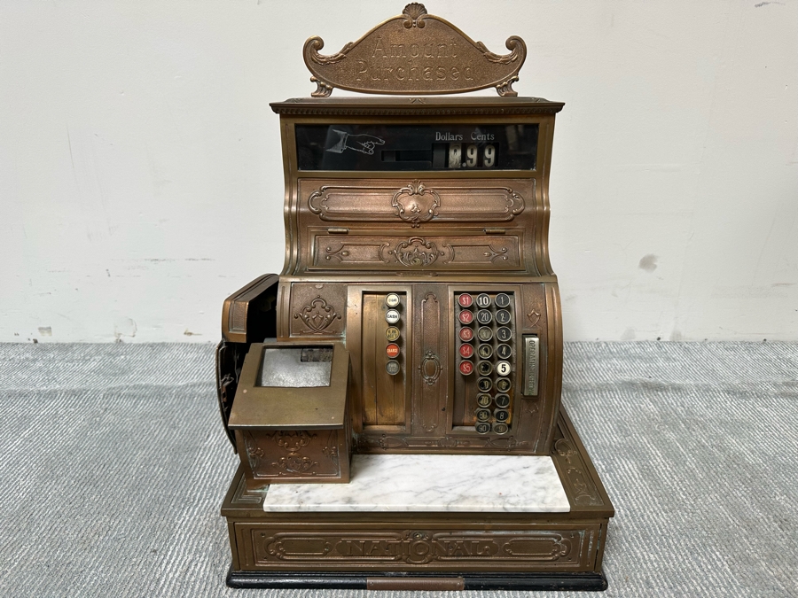 Antique National Cash Register Brass Cash Register Do Not Have Key 19W X 16D X 26.5H [Photo 4]