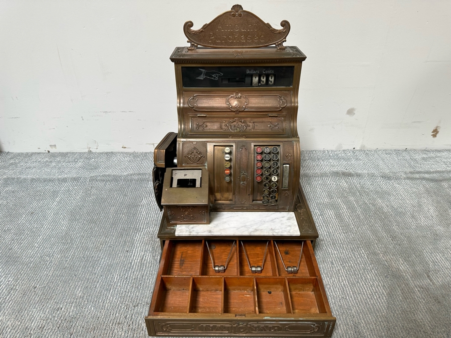 Antique National Cash Register Brass Cash Register Do Not Have Key 19W X 16D X 26.5H [Photo 13]