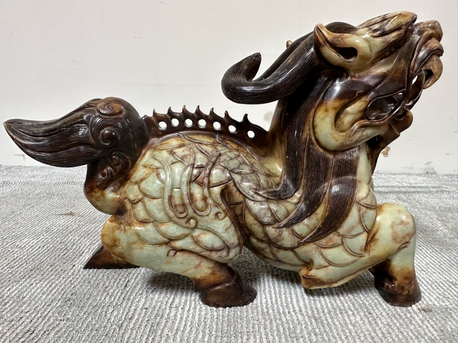 Pair Of Large Vintage Chinese Carved Jade Foo Dogs With Boxes Heavy Must See In Person For Size 21W X 7D X 14.5H [Photo 29]