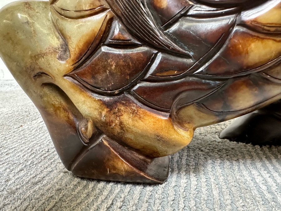 Pair Of Large Vintage Chinese Carved Jade Foo Dogs With Boxes Heavy Must See In Person For Size 21W X 7D X 14.5H [Photo 24]