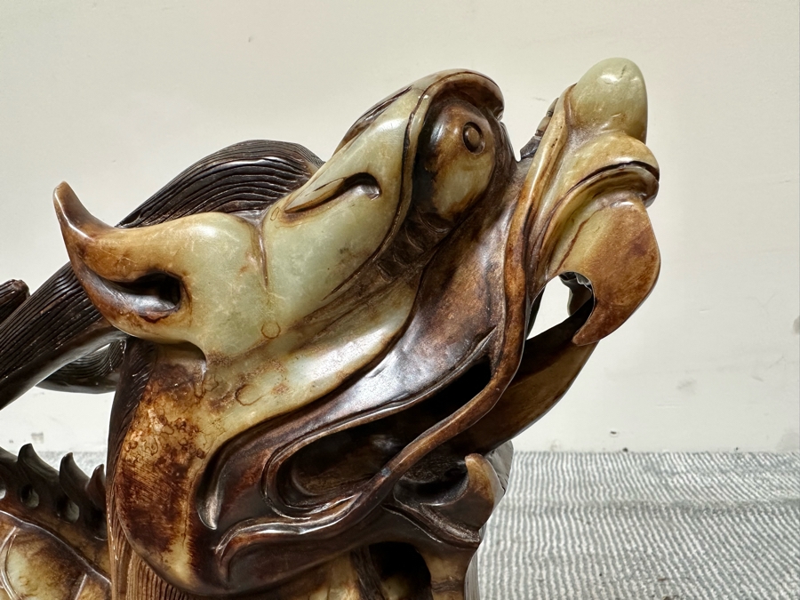 Pair Of Large Vintage Chinese Carved Jade Foo Dogs With Boxes Heavy Must See In Person For Size 21W X 7D X 14.5H [Photo 10]