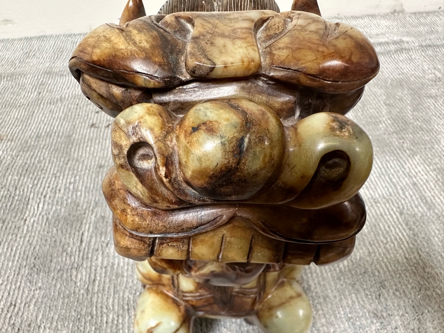 Pair Of Large Vintage Chinese Carved Jade Foo Dogs With Boxes Heavy Must See In Person For Size 21W X 7D X 14.5H [Photo 27]