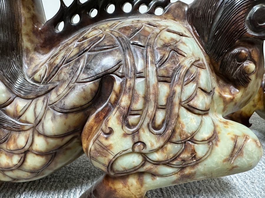 Pair Of Large Vintage Chinese Carved Jade Foo Dogs With Boxes Heavy Must See In Person For Size 21W X 7D X 14.5H [Photo 18]