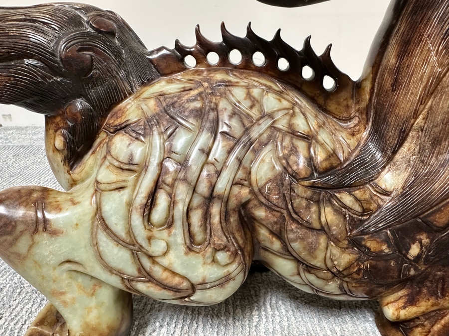 Pair Of Large Vintage Chinese Carved Jade Foo Dogs With Boxes Heavy Must See In Person For Size 21W X 7D X 14.5H [Photo 8]