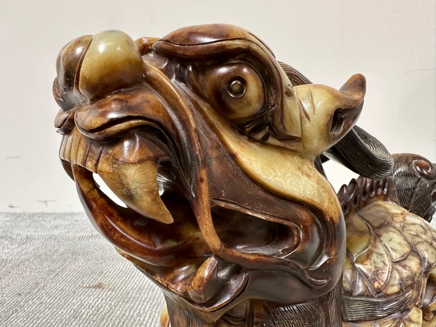 Pair Of Large Vintage Chinese Carved Jade Foo Dogs With Boxes Heavy Must See In Person For Size 21W X 7D X 14.5H [Photo 26]