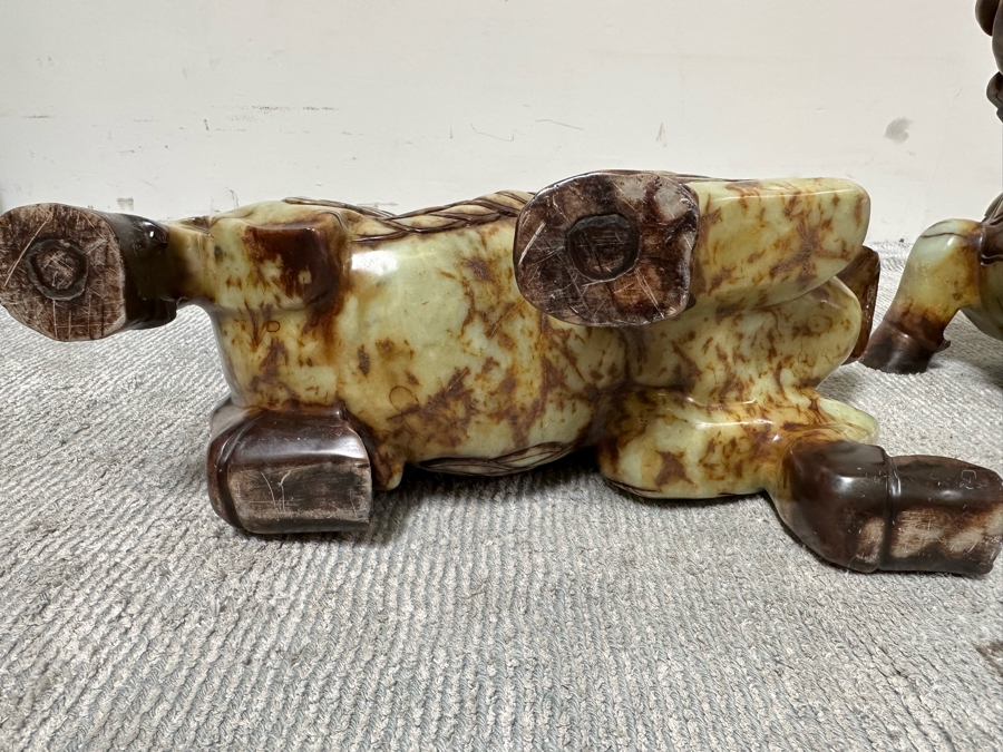Pair Of Large Vintage Chinese Carved Jade Foo Dogs With Boxes Heavy Must See In Person For Size 21W X 7D X 14.5H [Photo 19]