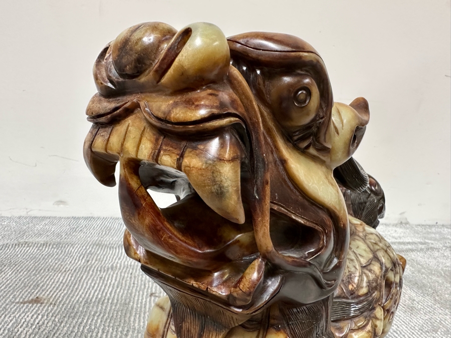 Pair Of Large Vintage Chinese Carved Jade Foo Dogs With Boxes Heavy Must See In Person For Size 21W X 7D X 14.5H [Photo 25]