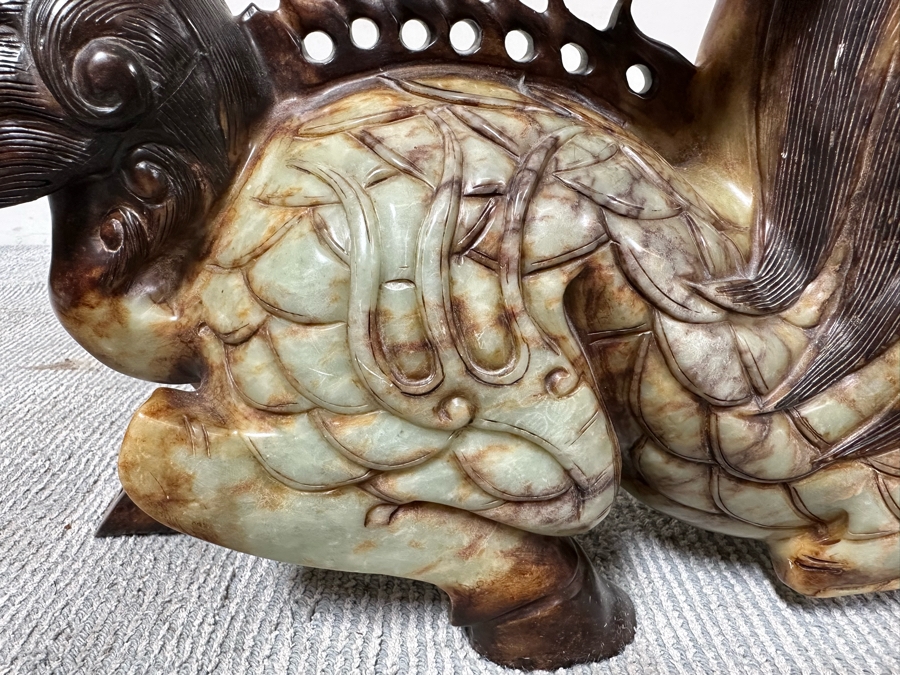 Pair Of Large Vintage Chinese Carved Jade Foo Dogs With Boxes Heavy Must See In Person For Size 21W X 7D X 14.5H [Photo 30]