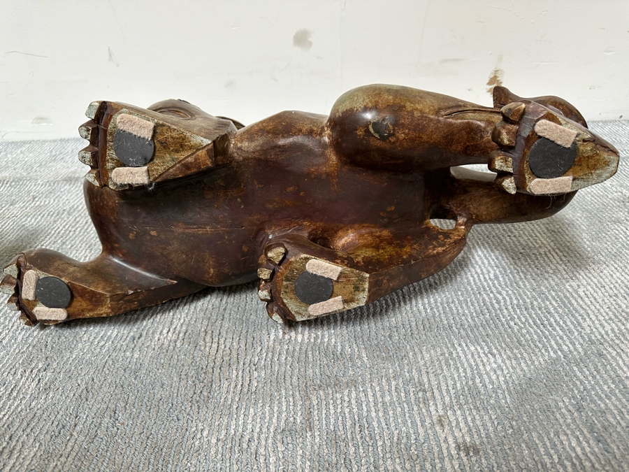 Pair Of Large Vintage Chinese Carved Jade Foo Dogs With Applied Brass Ornamentation Heavy Must See In Person For Size 24W X 9D X 17H [Photo 35]