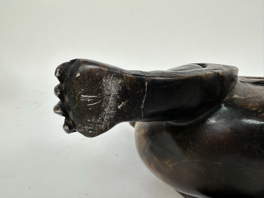 Pair Of Vintage Chinese Carved Jade Stone Foo Dogs (One Leg Has Been Repaired - See Photos) 11W X 3.5D X 6.5H [Photo 17]