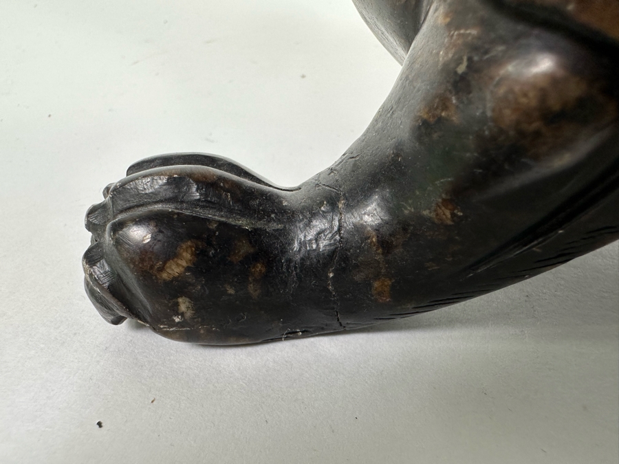 Pair Of Vintage Chinese Carved Jade Stone Foo Dogs (One Leg Has Been Repaired - See Photos) 11W X 3.5D X 6.5H [Photo 16]