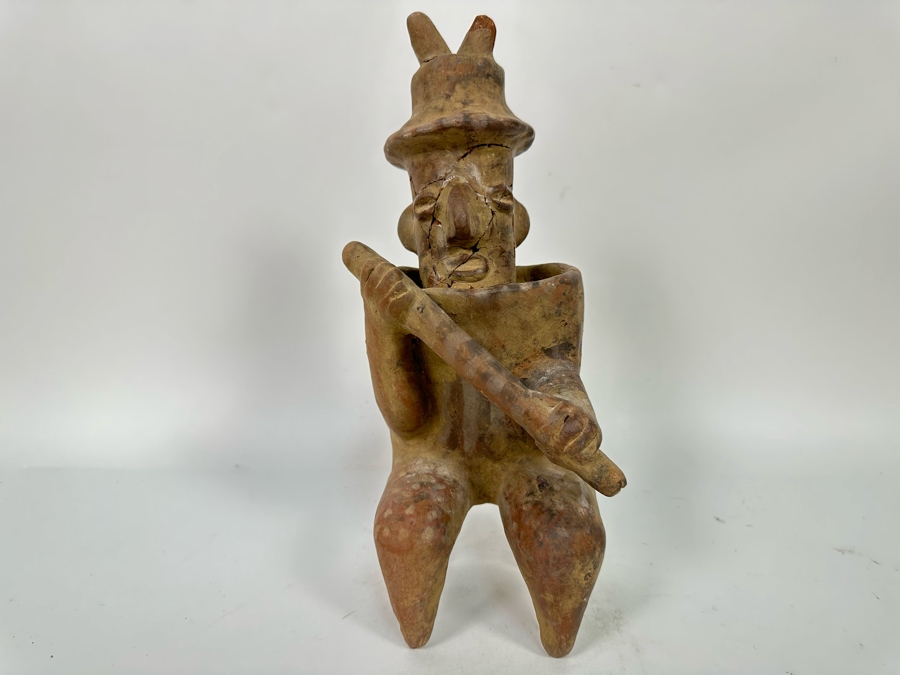 Old Pre Columbian Pottery Figure Has Been Pieced Together And Head Is Loose 12H [Photo 2]