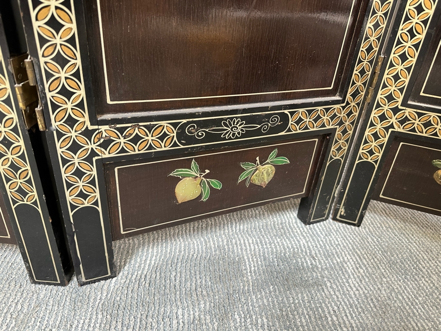 Stunning 4-Panel Japanese Wooden Room Divider Screen With Applied Semi-Precious Stone Carvings 70W X 71H [Photo 18]