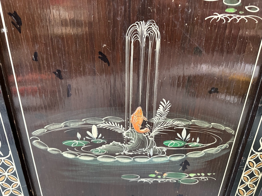 Stunning 4-Panel Japanese Wooden Room Divider Screen With Applied Semi-Precious Stone Carvings 70W X 71H [Photo 10]