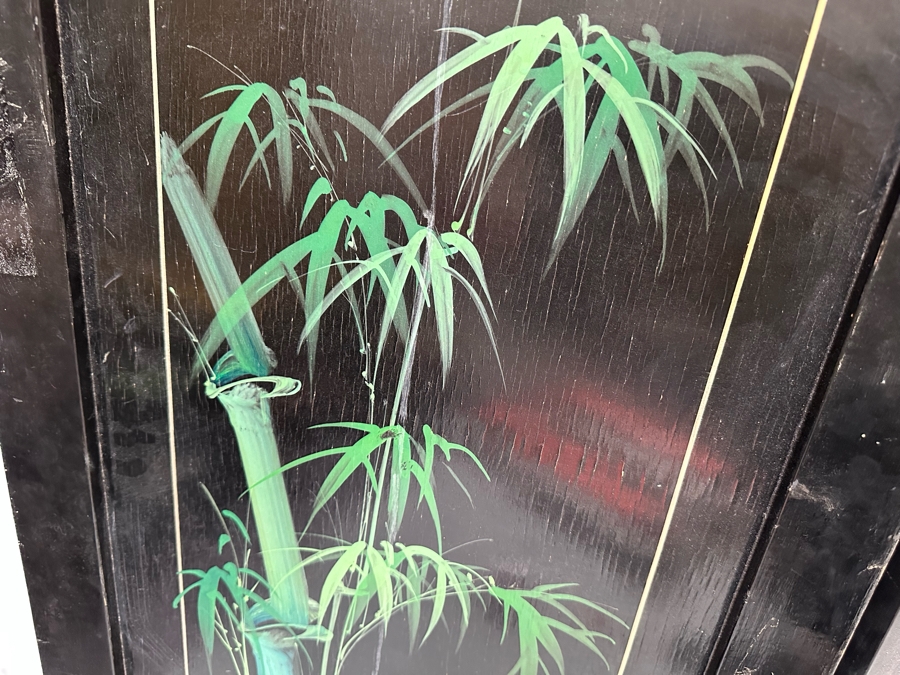 Stunning 4-Panel Japanese Wooden Room Divider Screen With Applied Semi-Precious Stone Carvings 70W X 71H [Photo 25]