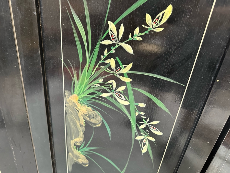 Stunning 4-Panel Japanese Wooden Room Divider Screen With Applied Semi-Precious Stone Carvings 70W X 71H [Photo 23]