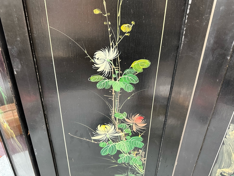 Stunning 4-Panel Japanese Wooden Room Divider Screen With Applied Semi-Precious Stone Carvings 70W X 71H [Photo 24]