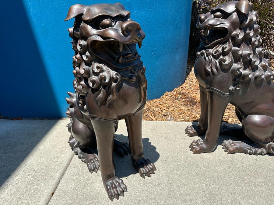 Pair Of Bronze Foo Dog Sculptures Heavy 25W X 12D X 30H [Photo 9]
