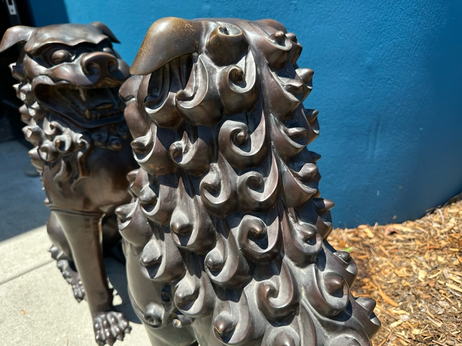 Pair Of Bronze Foo Dog Sculptures Heavy 25W X 12D X 30H [Photo 8]