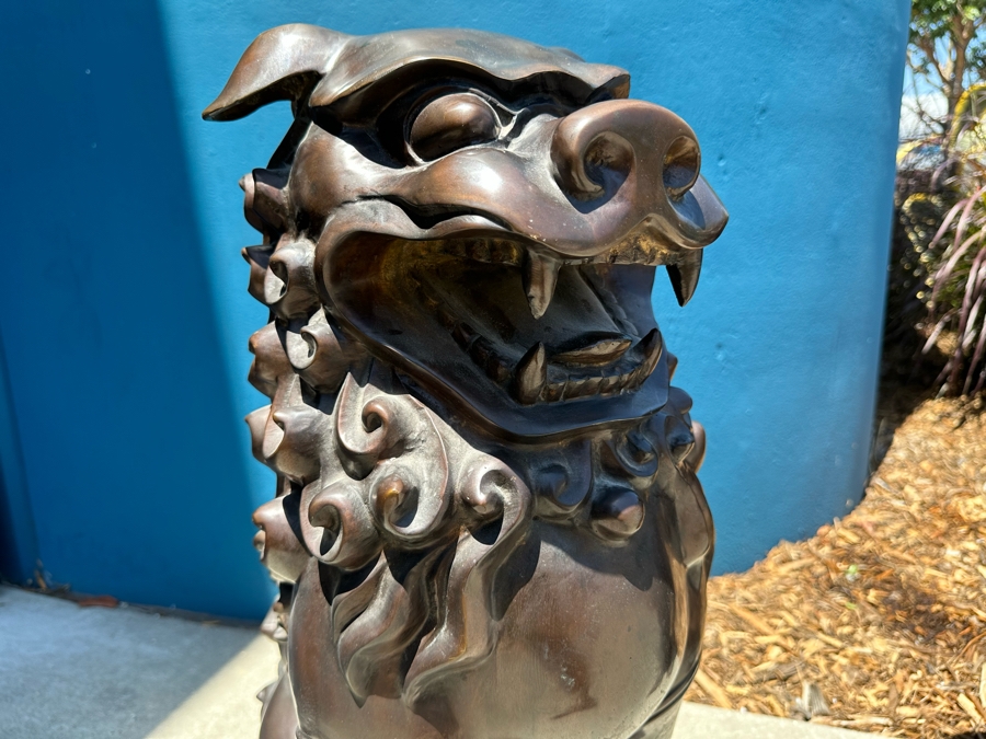 Pair Of Bronze Foo Dog Sculptures Heavy 25W X 12D X 30H [Photo 11]