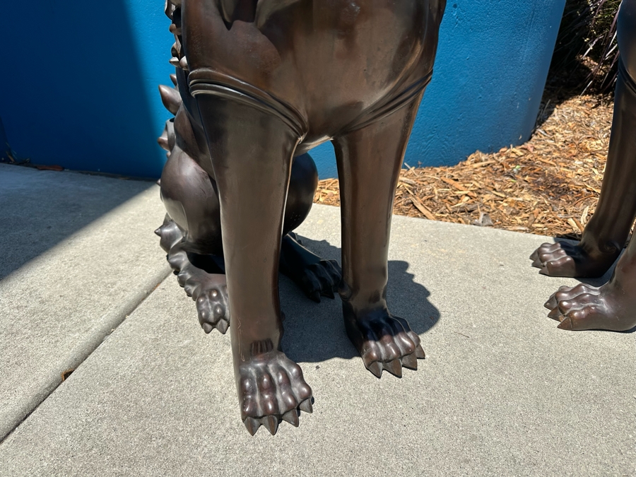 Pair Of Bronze Foo Dog Sculptures Heavy 25W X 12D X 30H [Photo 13]