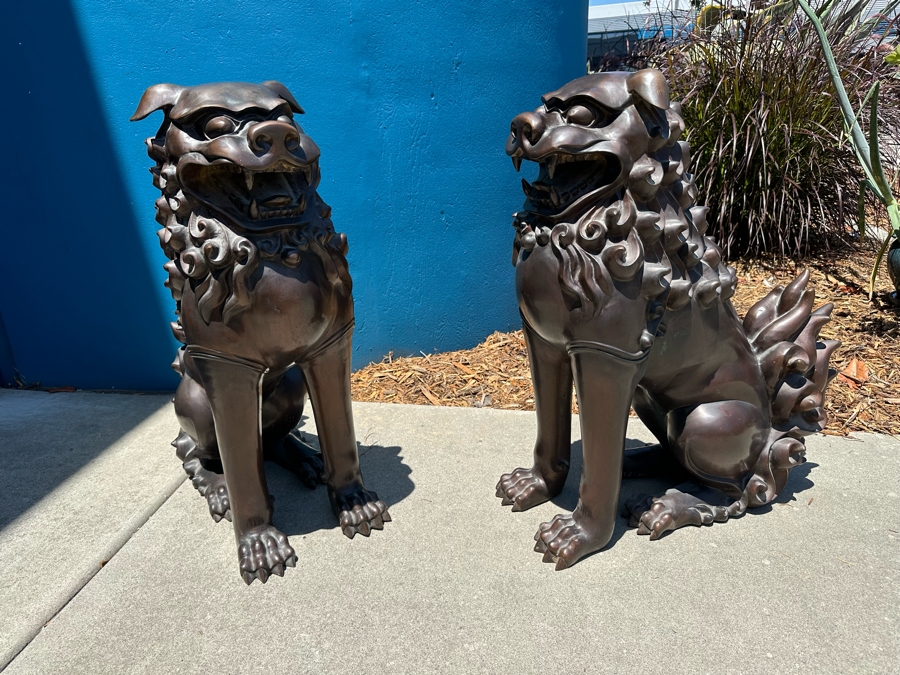 Pair Of Bronze Foo Dog Sculptures Heavy 25W X 12D X 30H [Photo 16]