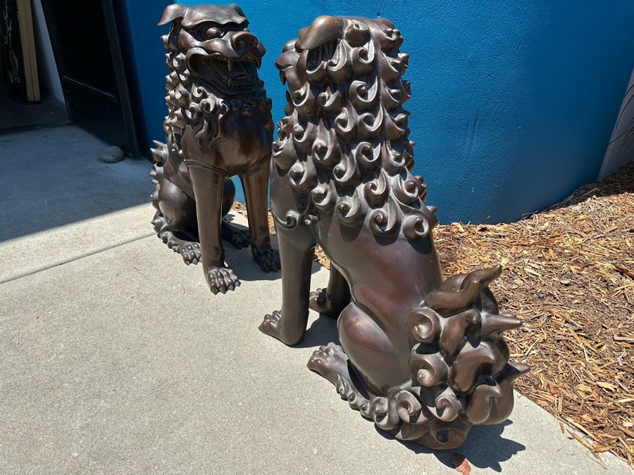 Pair Of Bronze Foo Dog Sculptures Heavy 25W X 12D X 30H [Photo 6]