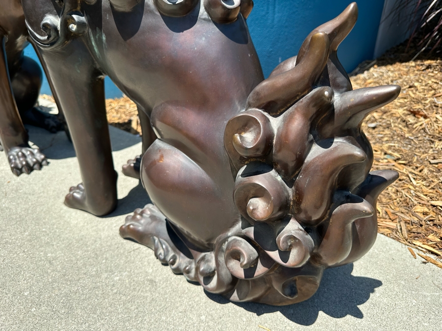 Pair Of Bronze Foo Dog Sculptures Heavy 25W X 12D X 30H [Photo 7]