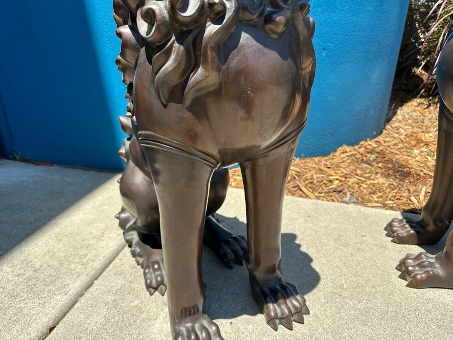Pair Of Bronze Foo Dog Sculptures Heavy 25W X 12D X 30H [Photo 12]