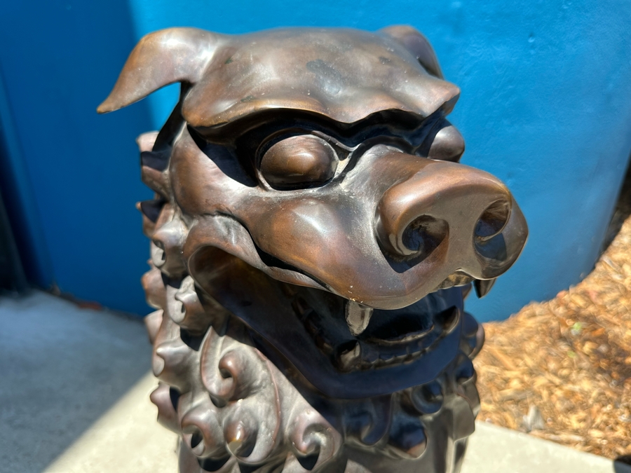 Pair Of Bronze Foo Dog Sculptures Heavy 25W X 12D X 30H [Photo 10]